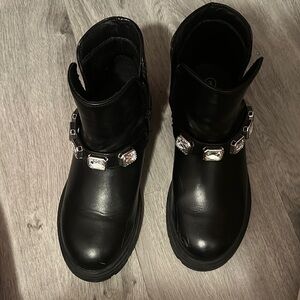 Black Ankle Boots with Silver Accents